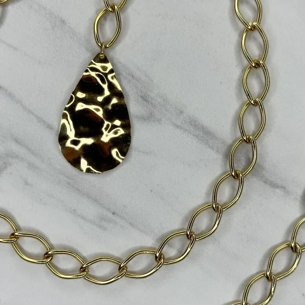 Gold Tone Chain Link Belt Teardrop Charm Festival Y2K Extra Small/Small (XS/S) ✨